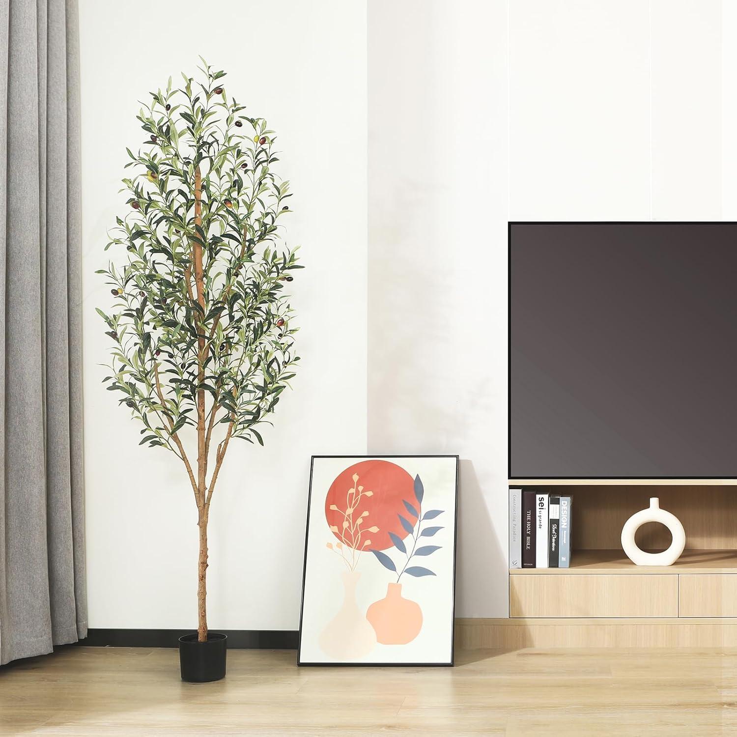 Künstlicher Olivenbaum 180cm Fake Pflanze mit Naturholzstamm & Früchten