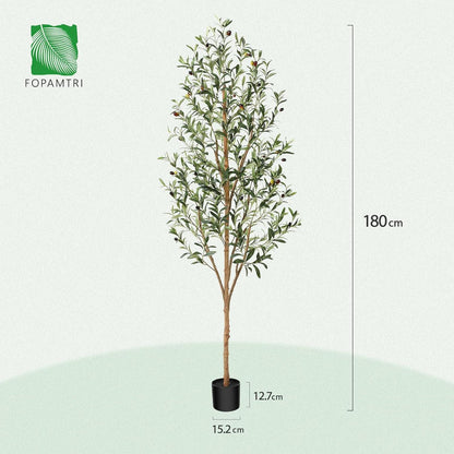 Künstlicher Olivenbaum 180cm | Realistische Kunstpflanze Groß mit