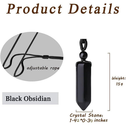 Kristallkette mit sechseckigem Obsidian Anhänger, verstellbar