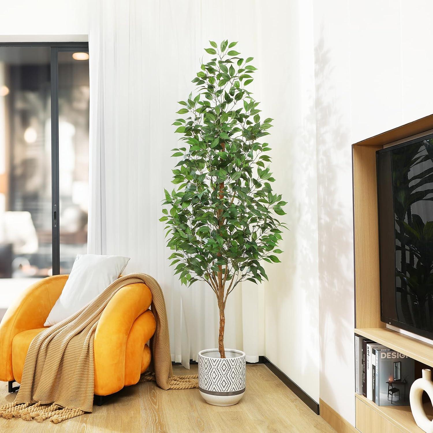 Kunstpflanze Ficus Benjamina 180cm Naturholzstamm Home Decor