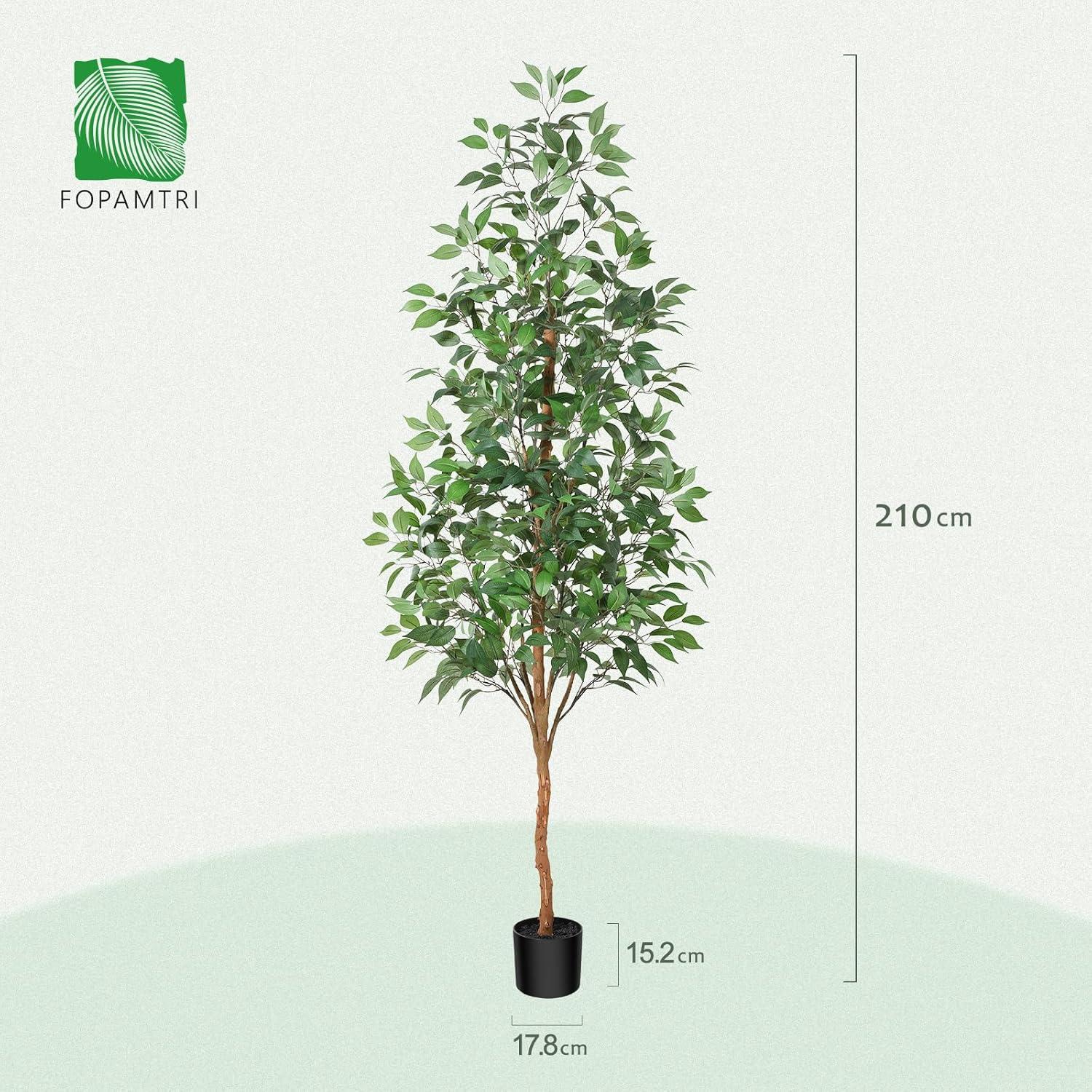 Kunstpflanze Ficus Benjamina 180cm Naturholzstamm Topf Home Decor