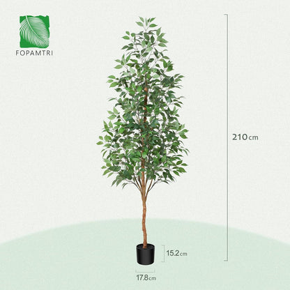 Kunstpflanze Ficus Benjamina 180cm Naturholzstamm Topf Home Decor