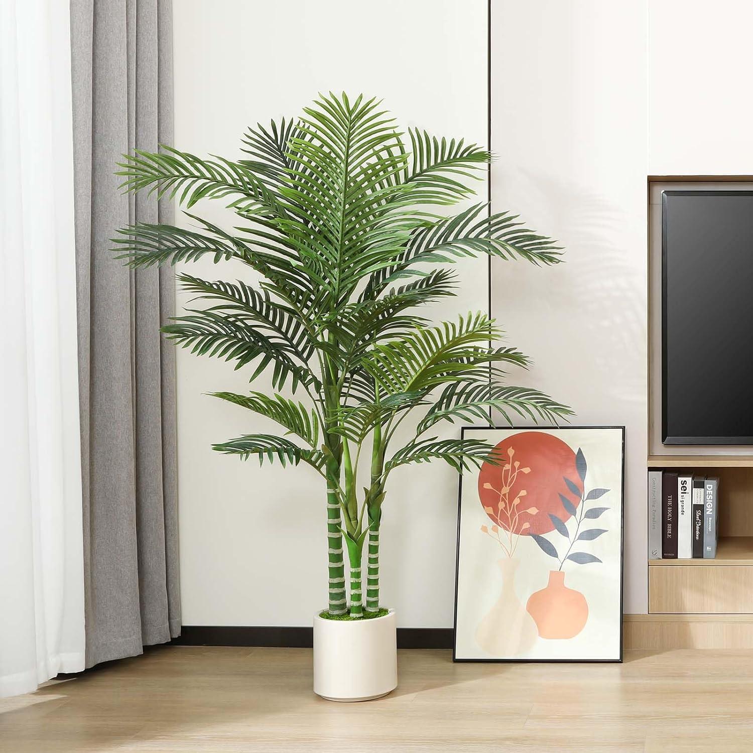 Künstliche Palme 150cm Areca Kunstpflanze Weiß Topf Wohnzimmer Büro