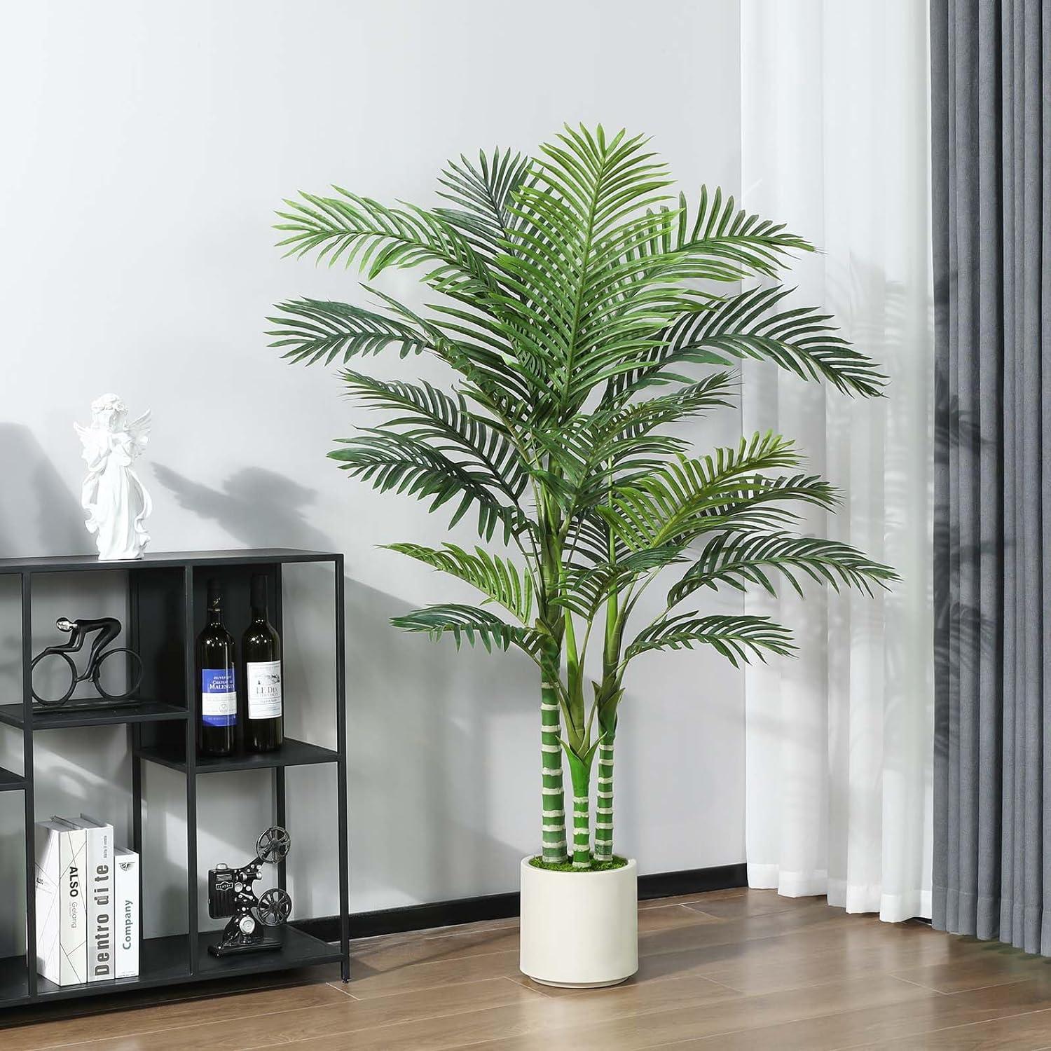 Künstliche Palme 150cm Areca Kunstpflanze Weiß Topf Wohnzimmer Büro
