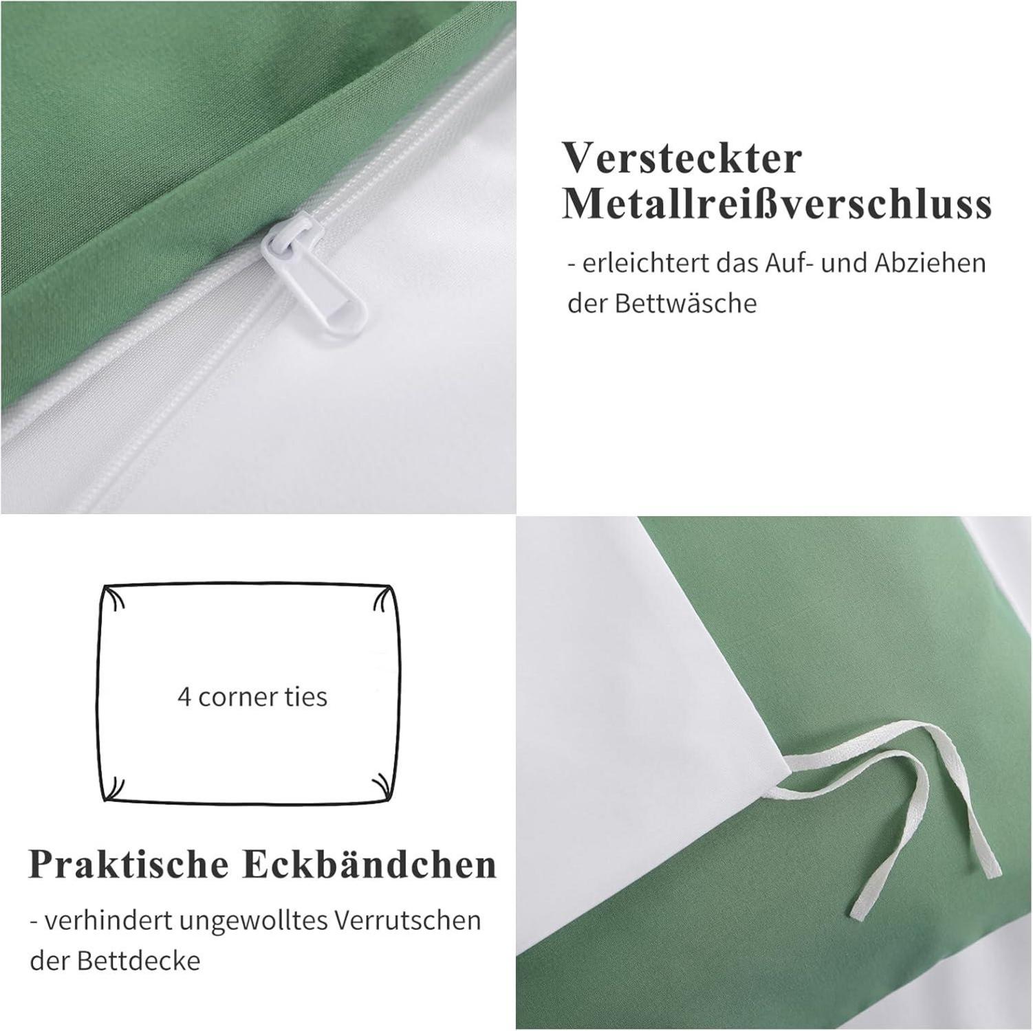 Bettwäsche 200x200 Grün Weiß 3tlg Mikrofaser mit Reißverschluss