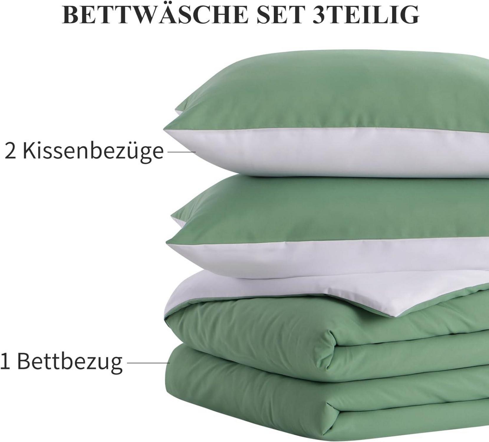 Wendebettwäsche 200x200 Grün/Weiß 3tlg mit Reißverschluss