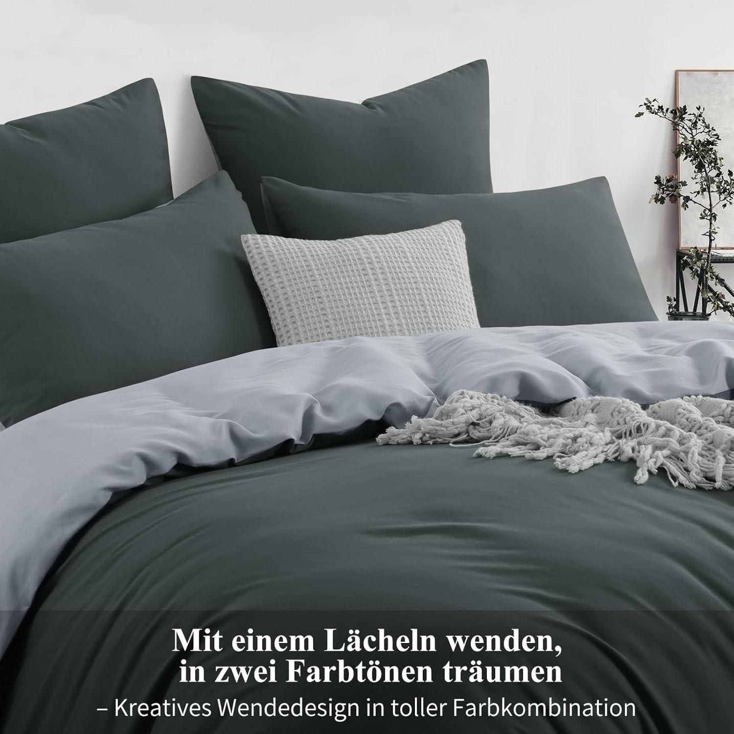 Bettwäsche 200x200 Grau Wendebettwäsche 3tlg Microfaser Elegante Anthrazit Hellgrau