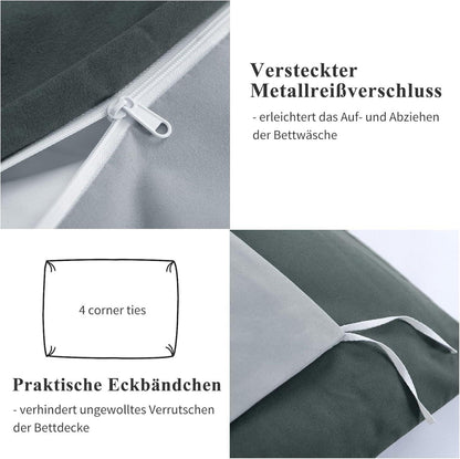 Bettwäsche 200x200 3teilig Grau Wendebettwäsche Reißverschluss