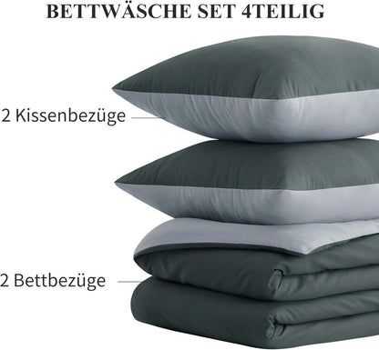 Luxus Wendebettwäsche 135x200 Grau - 4tlg Set aus weicher Mikrofaser