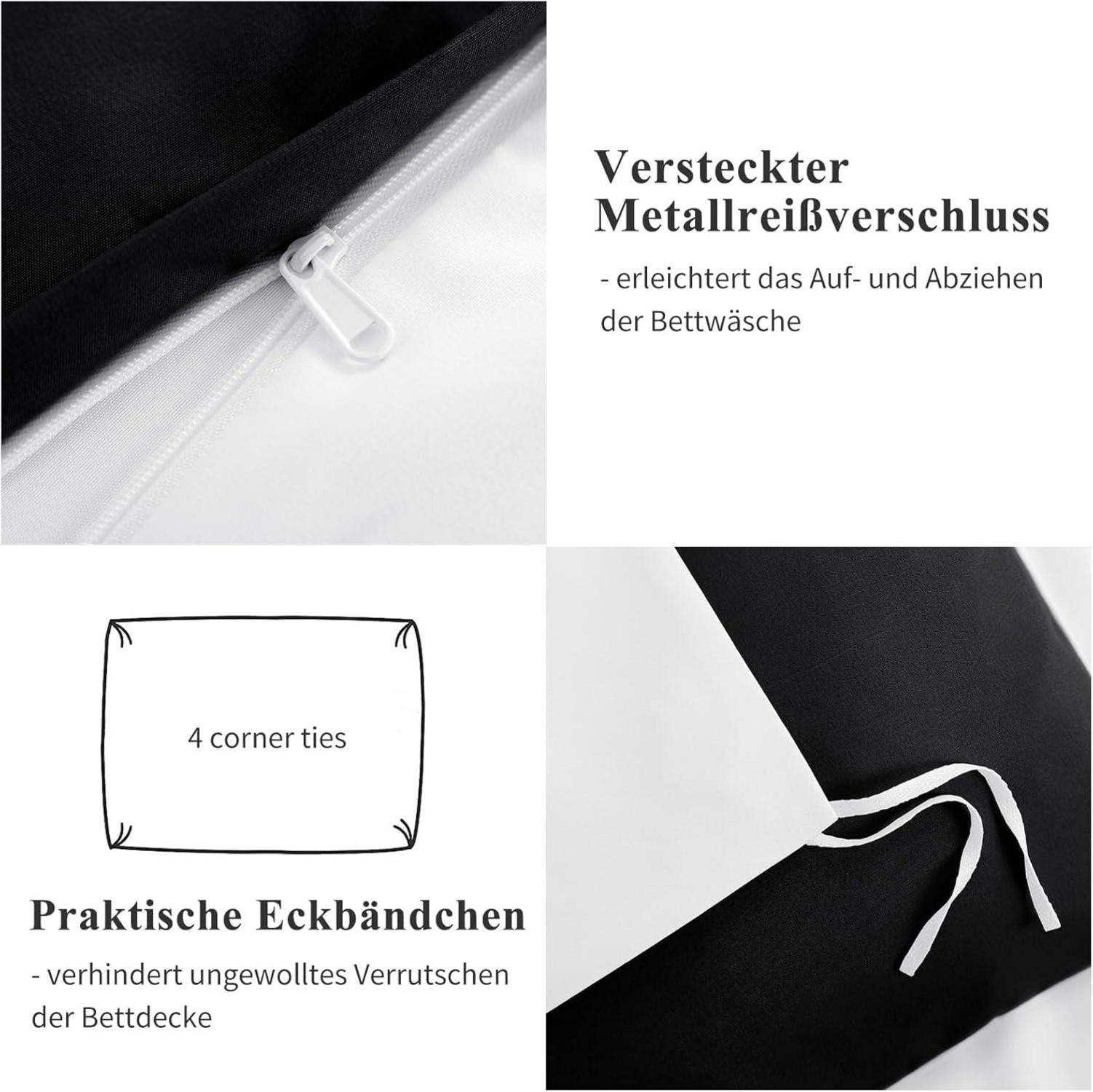 Bettwäsche 200x200 3tlg Weiß Schwarz Wendebettwäsche Mikrofaser