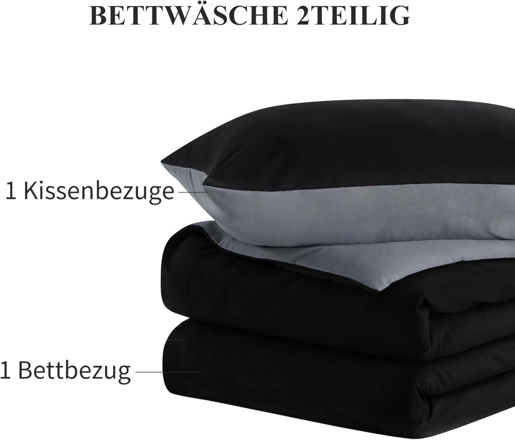 Bettwäsche 155x220 2tlg Wendebettwäsche Schwarz Mikrofaser