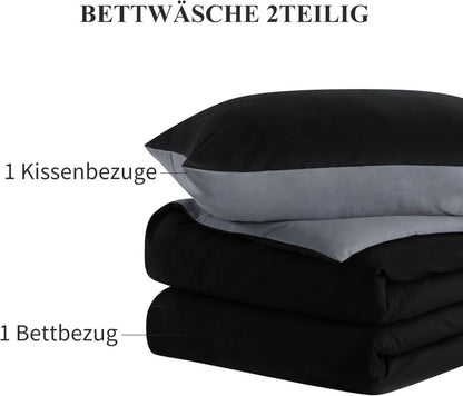 Bettwäsche 155x220 2tlg Wendebettwäsche Schwarz Mikrofaser