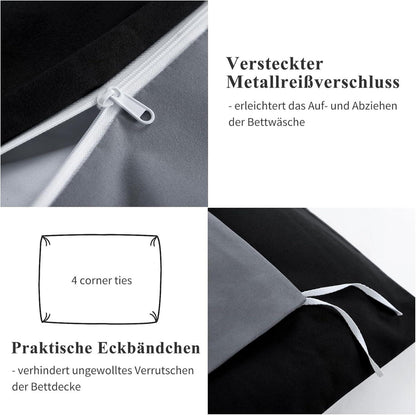 Bettwäsche Set Schwarz 155x220cm Wendebettwäsche 2tlg Reißverschluss