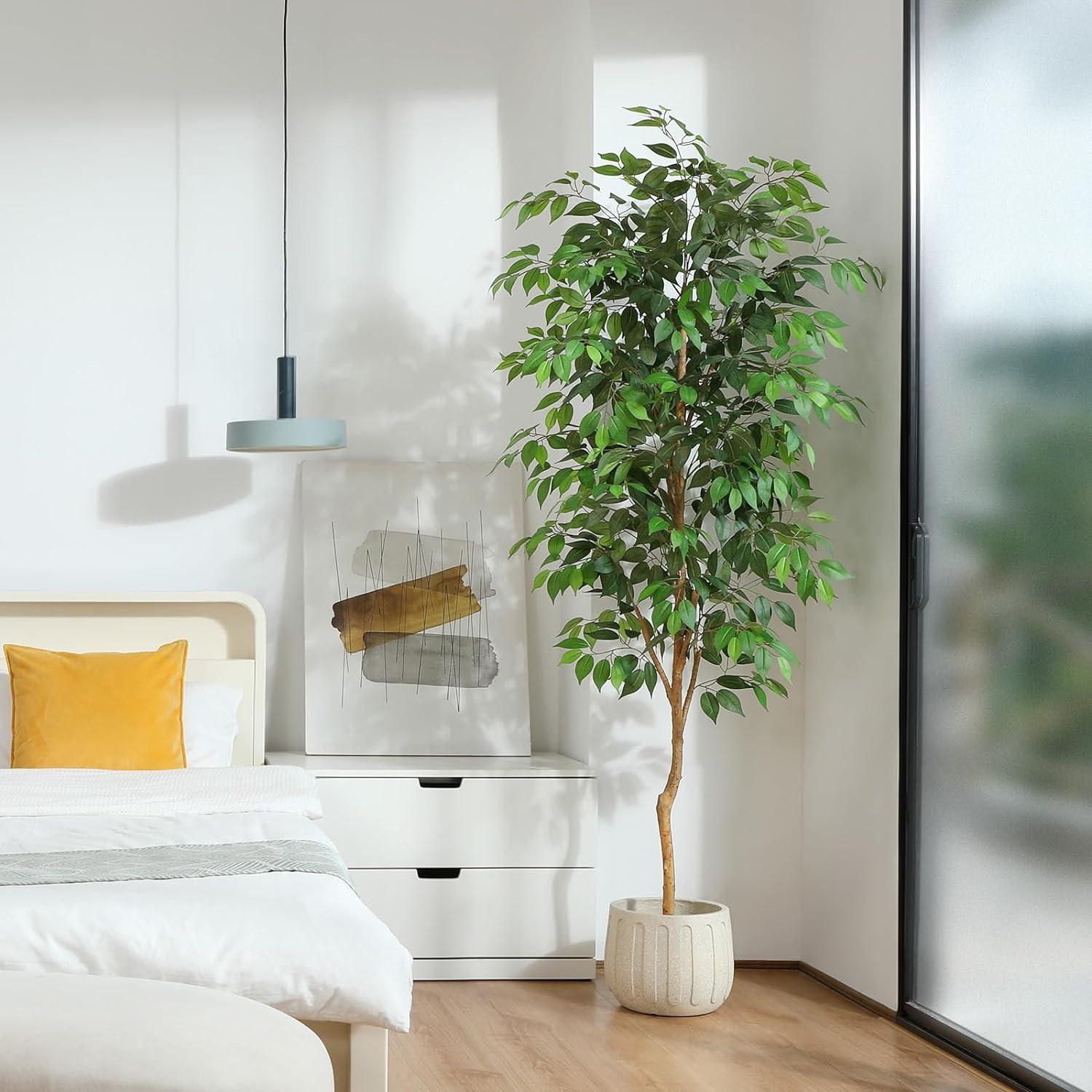 Künstliche Ficus Benjamina Kunstpflanze 210cm Naturholzstamm im Topf