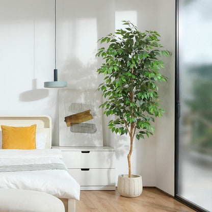 Künstliche Ficus Benjamina Kunstpflanze 210cm Naturholzstamm im Topf
