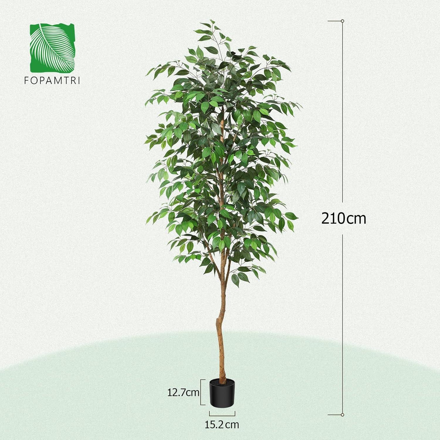 Künstlicher Ficus Benjamina Kunstbaum 210cm Naturholzstamm Balkon Deko