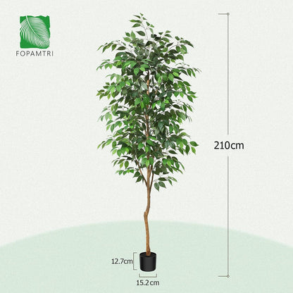 Künstlicher Ficus Benjamina Kunstbaum 210cm Naturholzstamm Balkon Deko