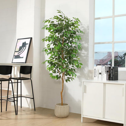 Künstliche Ficus Benjamina Kunstpflanze 210cm Naturholzstamm im Topf