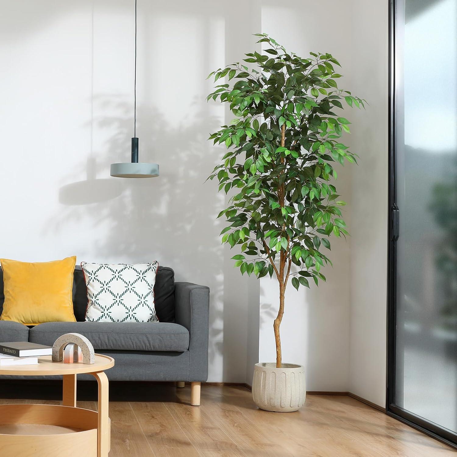 Künstliche Ficus Benjamina Groß 210cm Naturholzstamm im Topf ideal für Zuhause Büro Balkon