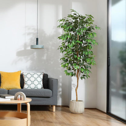 Künstliche Ficus Benjamina Groß 210cm Naturholzstamm im Topf ideal für Zuhause Büro Balkon