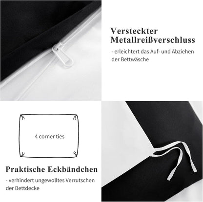 Bettwäsche 200x220 3tlg Weiß Schwarz Wendebettwäsche