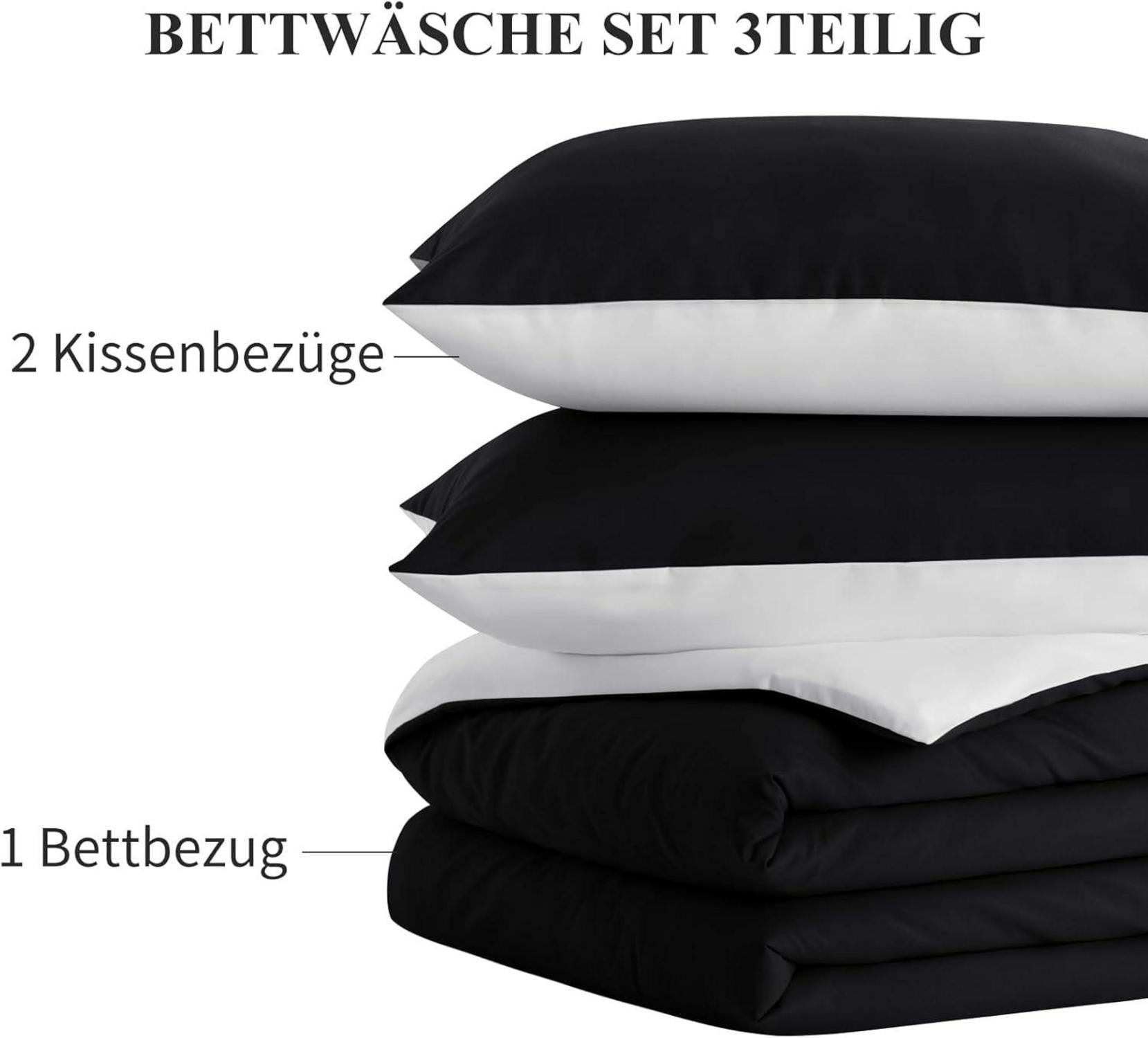 Bettwäsche 200x220 Weiß Wendebettwäsche 3tlg Mikrofaser mit Reißverschluss