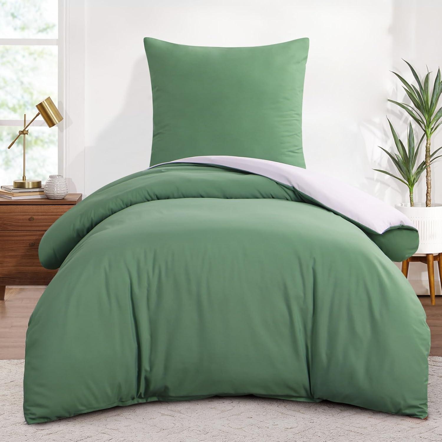 Bettwäsche 155x220 Grün Weiß 2tlg Mikrofaser Wendebettwäsche