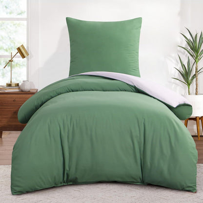Bettwäsche 155x220 Grün Weiß 2tlg Mikrofaser Wendebettwäsche
