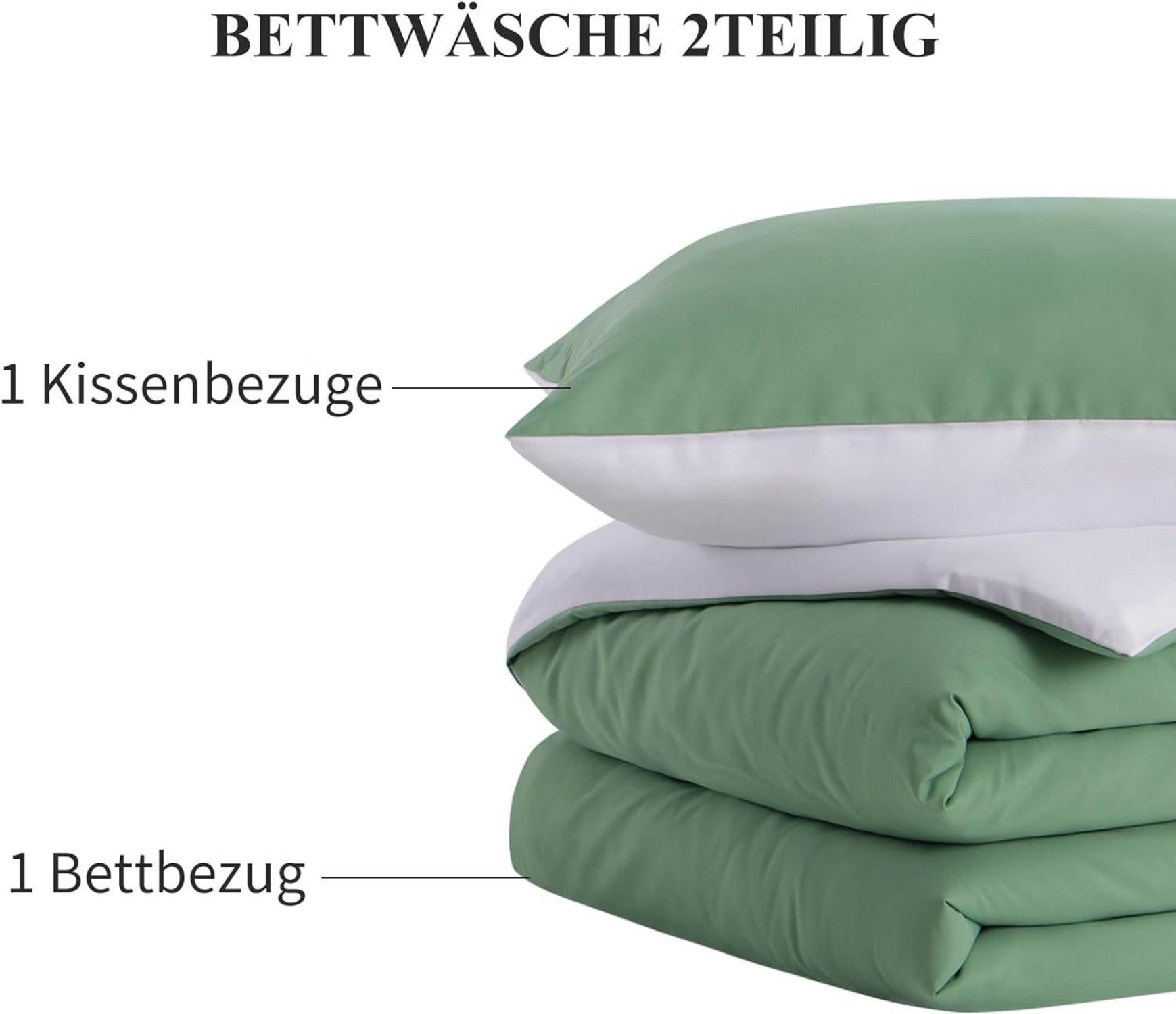 Bettwäsche 155x220 Grün Weiß Wendebettwäsche 2tlg Mikrofaser,Wendeoptik