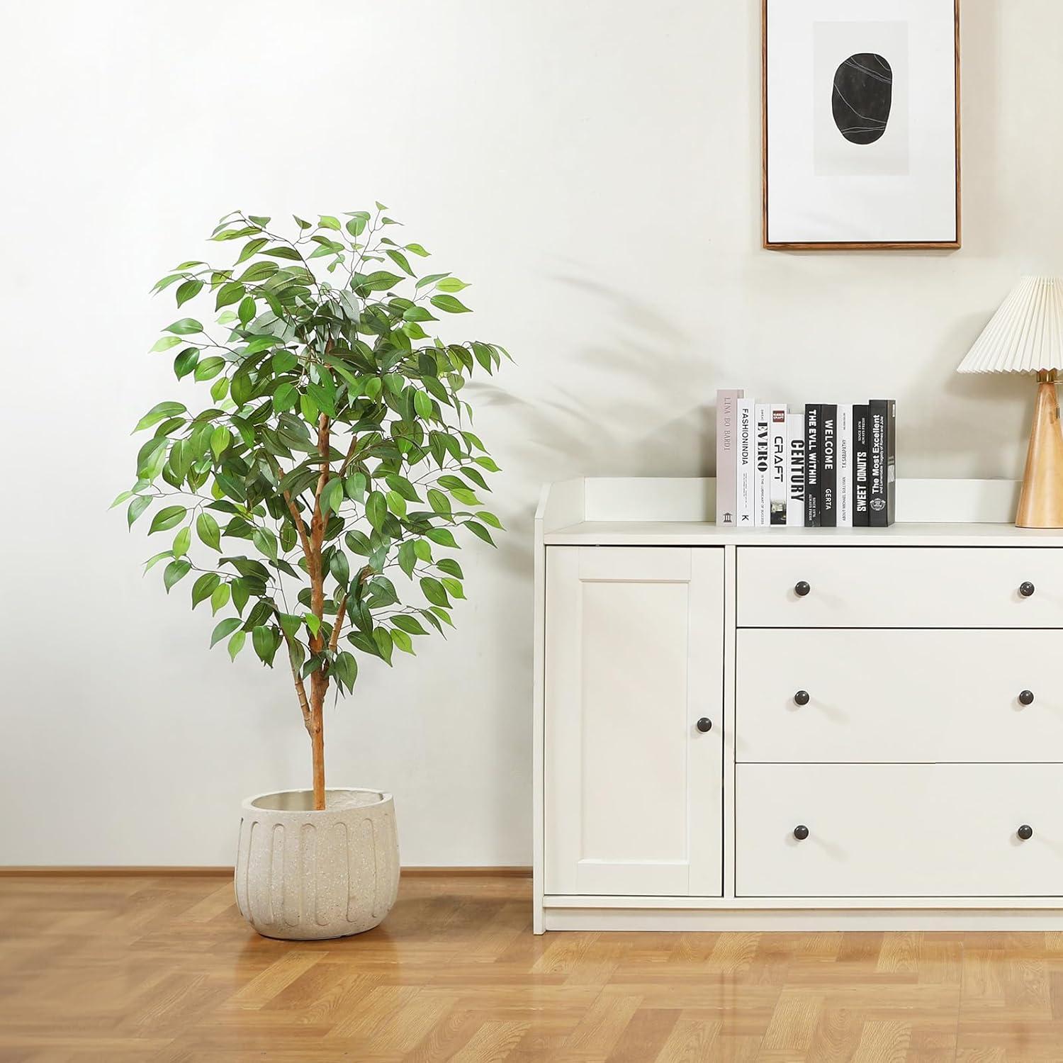 Fopamtri Künstliche Ficus Benjamina Pflanze 120cm mit