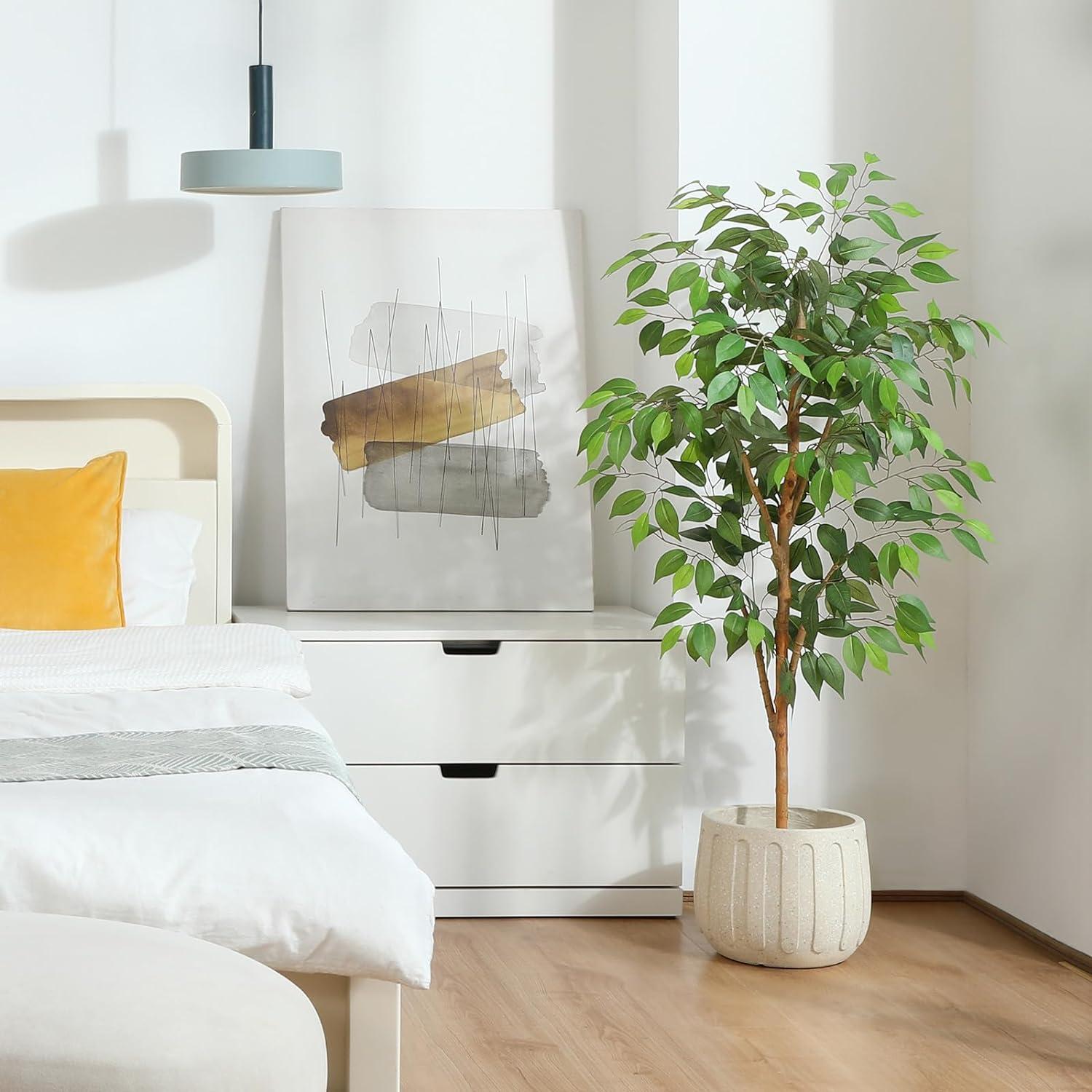 Künstlicher Ficus Baum 120cm Naturholzstamm Deko Zuhause Büro Balkon