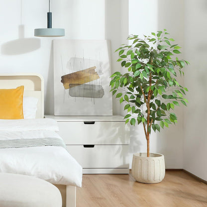 Künstlicher Ficus Baum 120cm Naturholzstamm Deko Zuhause Büro Balkon