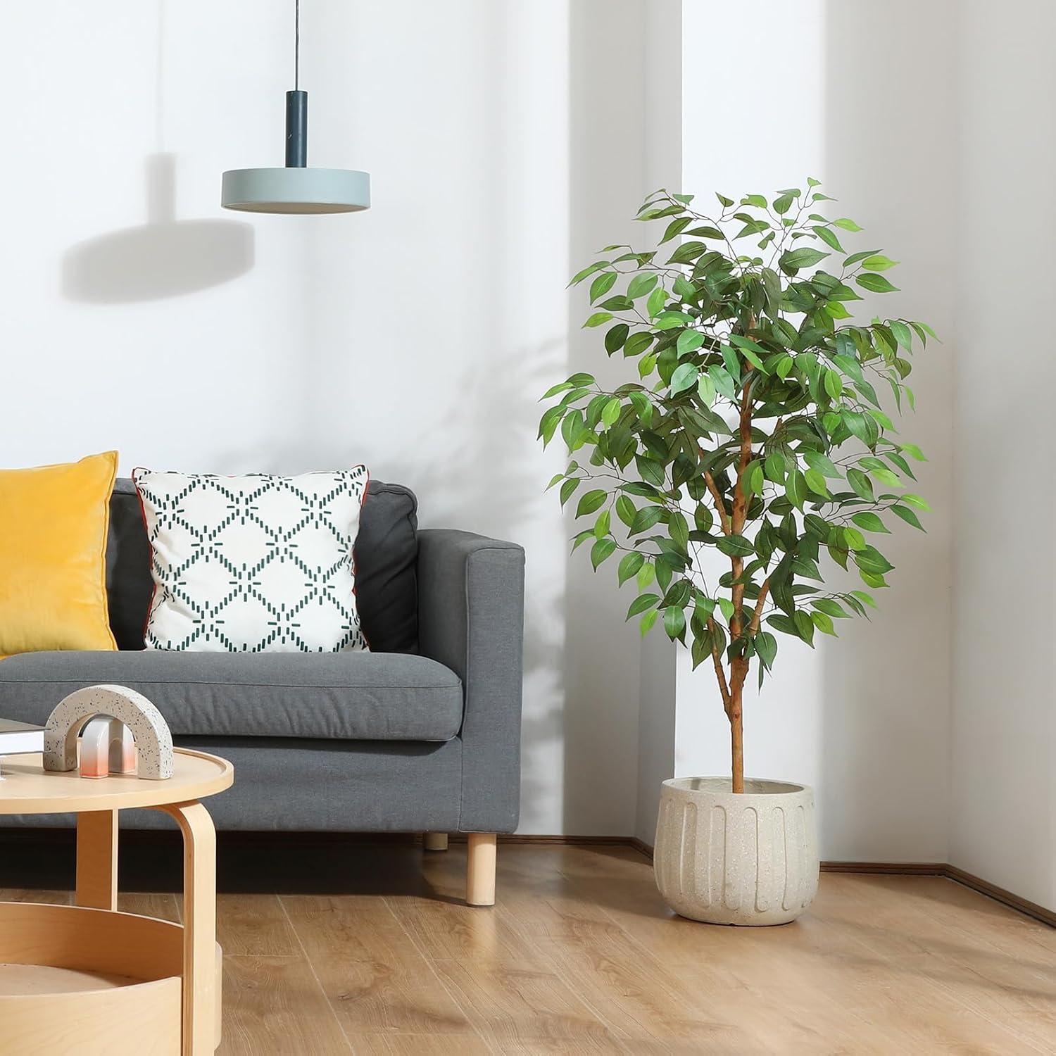 Künstliche Ficus Benjamina Kunstpflanze Groß 120cm Naturholzstamm