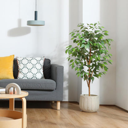 Künstliche Ficus Benjamina Kunstpflanze Groß 120cm Naturholzstamm