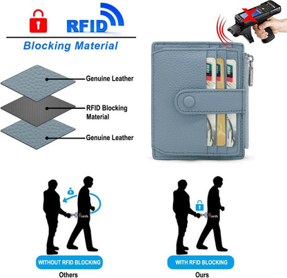 LED Geldbörse Echtes Leder RFID Schutz für Damen Herren - Blau