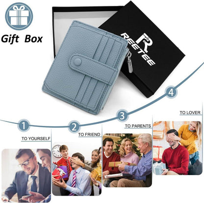 Echtes Leder RFID Geldbörse Kreditkartenetui Münzfach Slim Wallet Hellblau