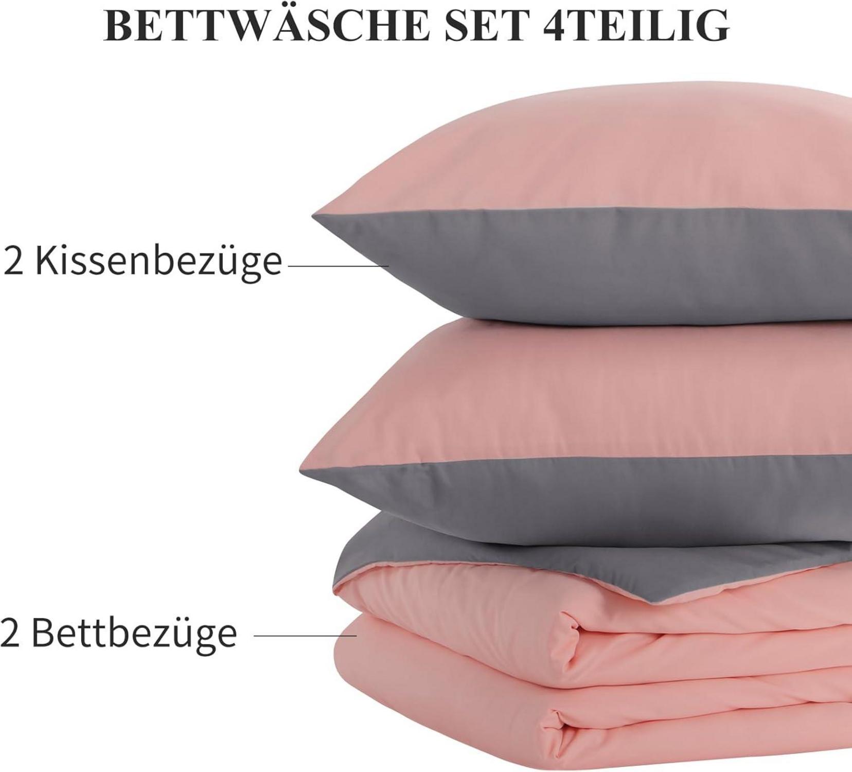 Wendebettwäsche 135x200 Grau Rosa 4tlg Bettwäsche Microfaser