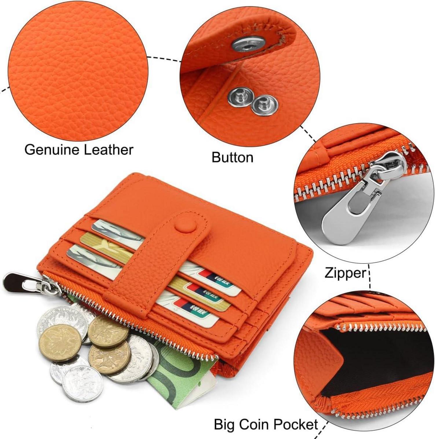 Echtes Leder RFID Geldbörse Kartenetui Münzfach Orange