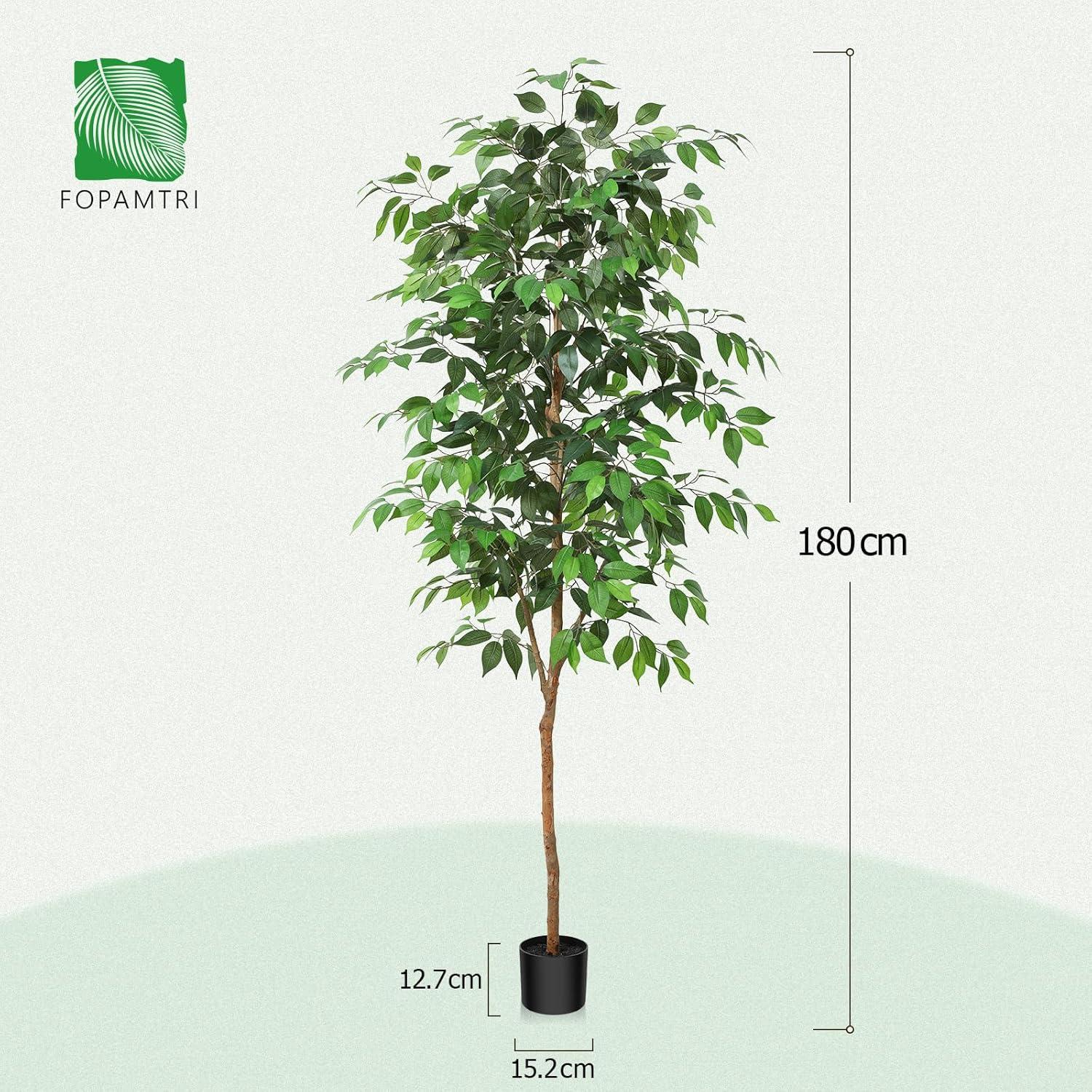 Künstliche Ficus Benjamina Pflanze 180cm mit Naturholzstamm