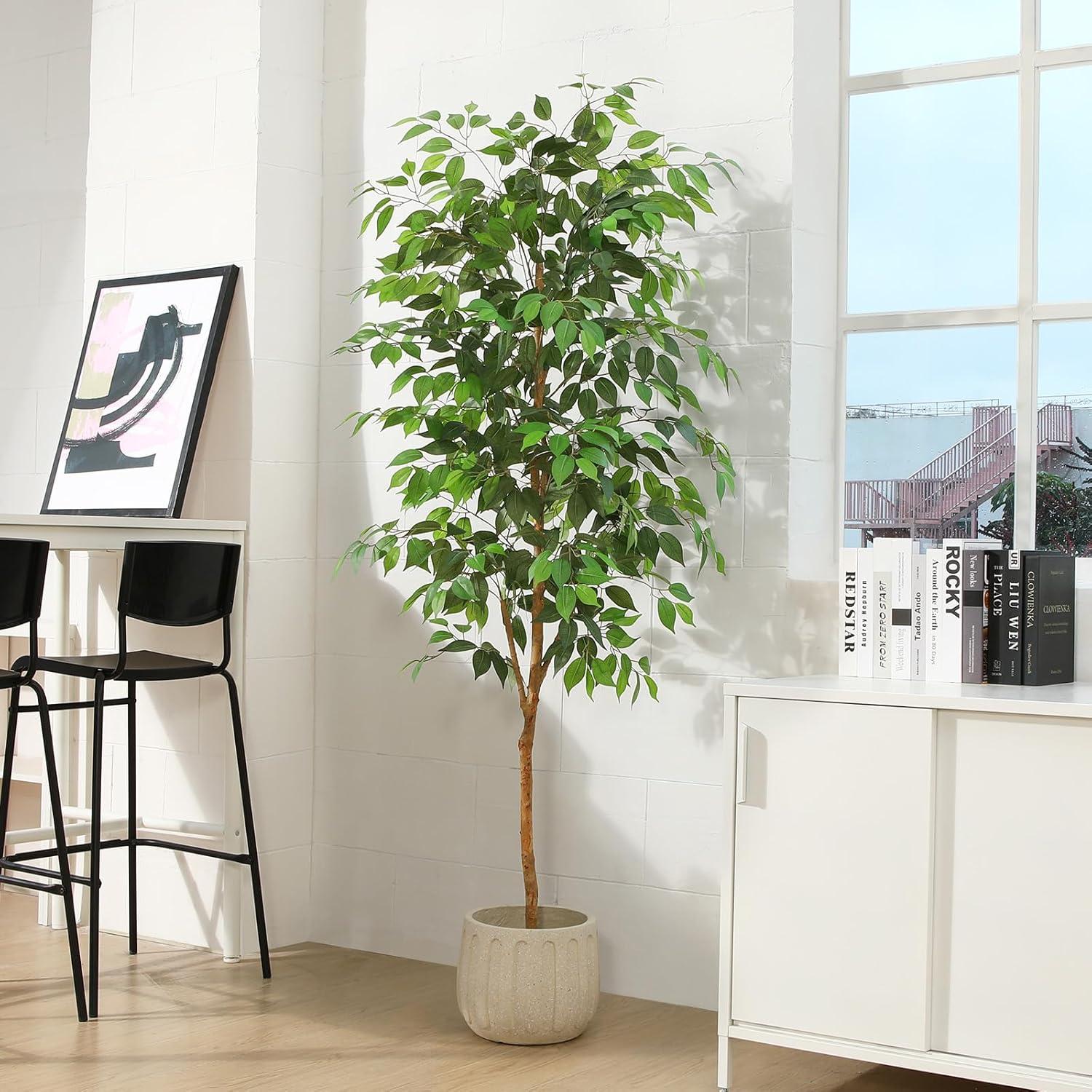 Künstlicher Ficus Baum 180cm mit Naturholzstamm für Zuhause Büro Balkon