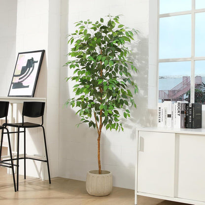 Künstlicher Ficus Baum 180cm mit Naturholzstamm für Zuhause Büro Balkon