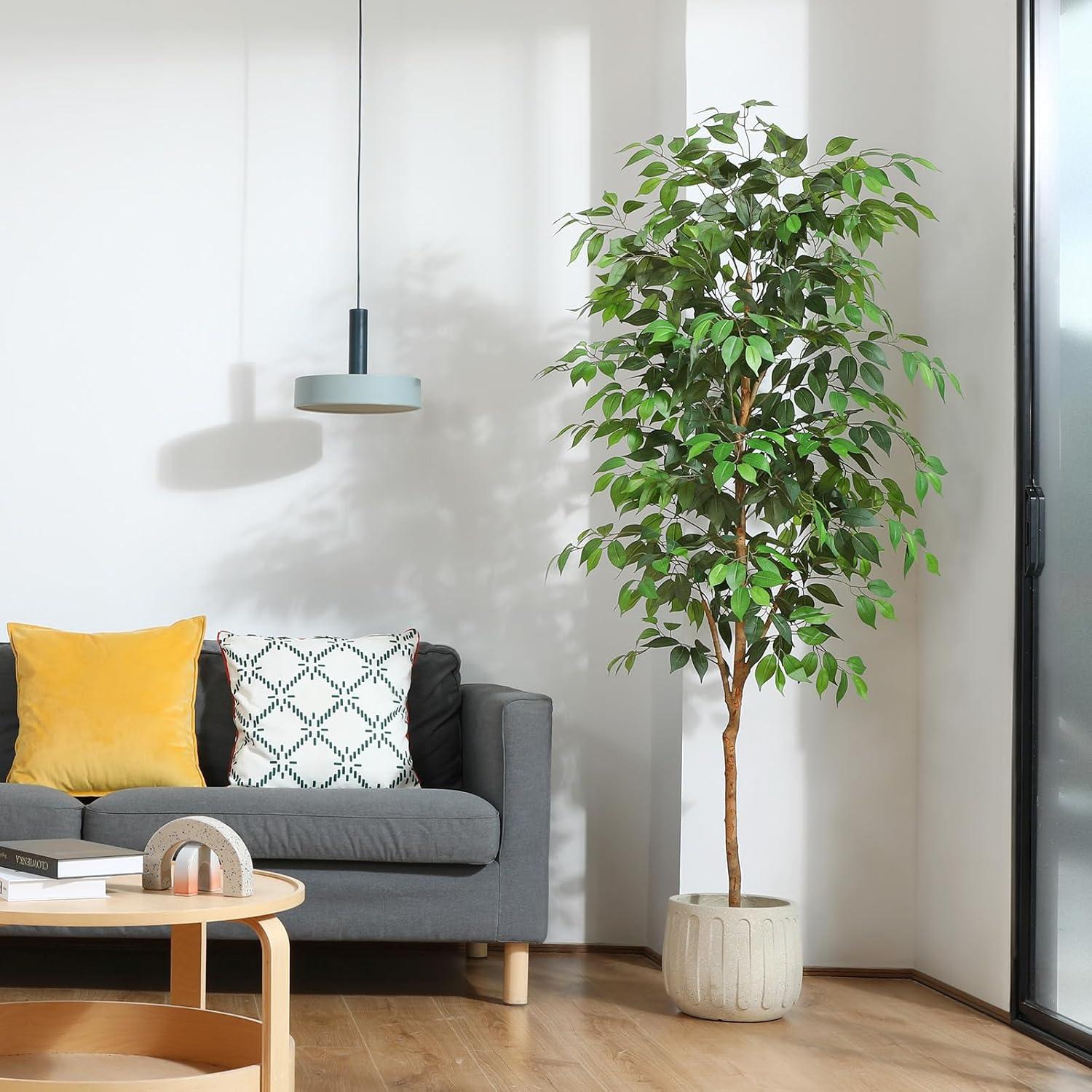 Künstlicher Ficus Baum 180cm groß mit Naturholzstamm im Topf - Deko für Zuhause Büro Balkon