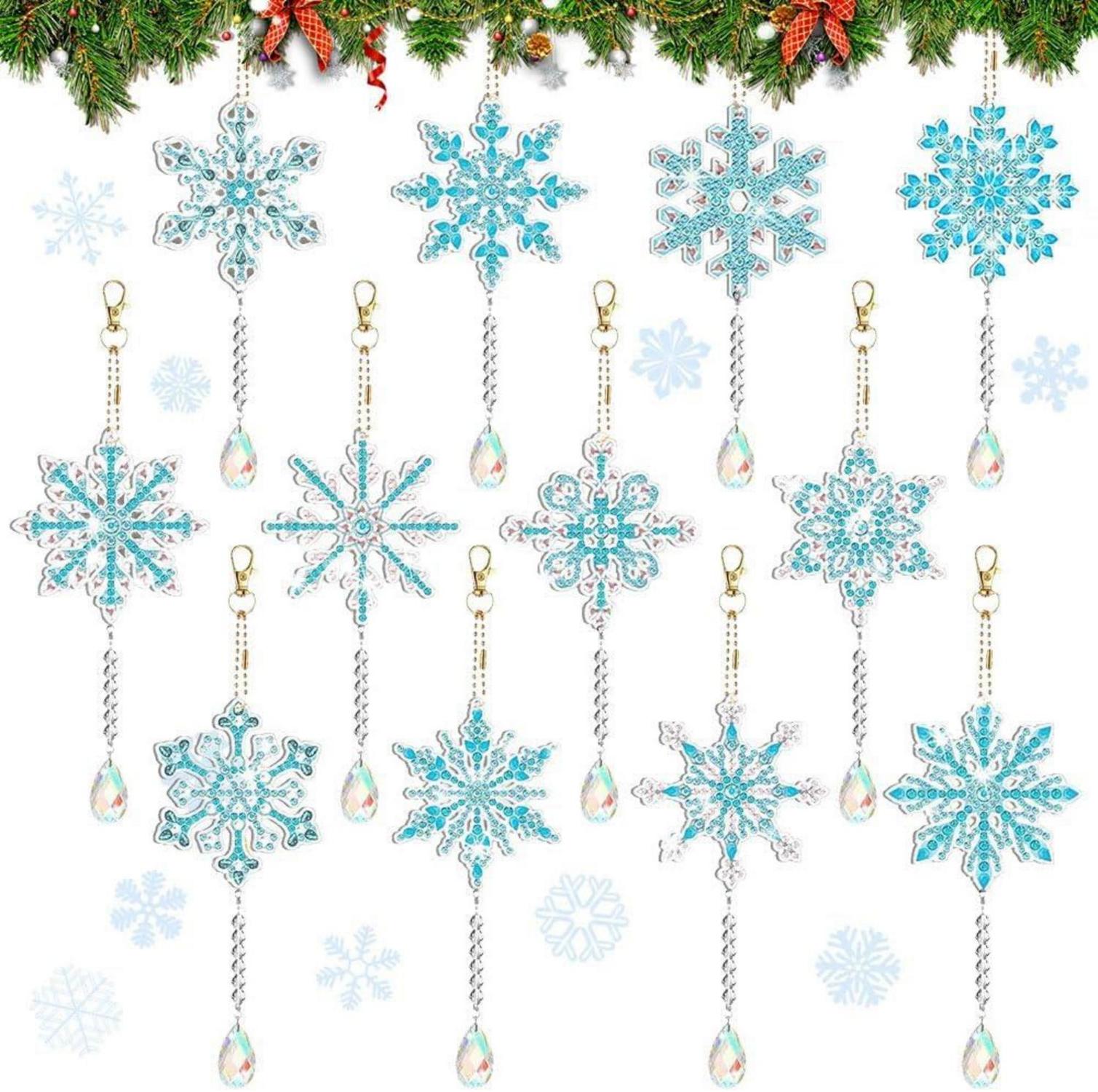 12 Stück Diamond Painting Weihnachtsanhänger Schneeflocken Set