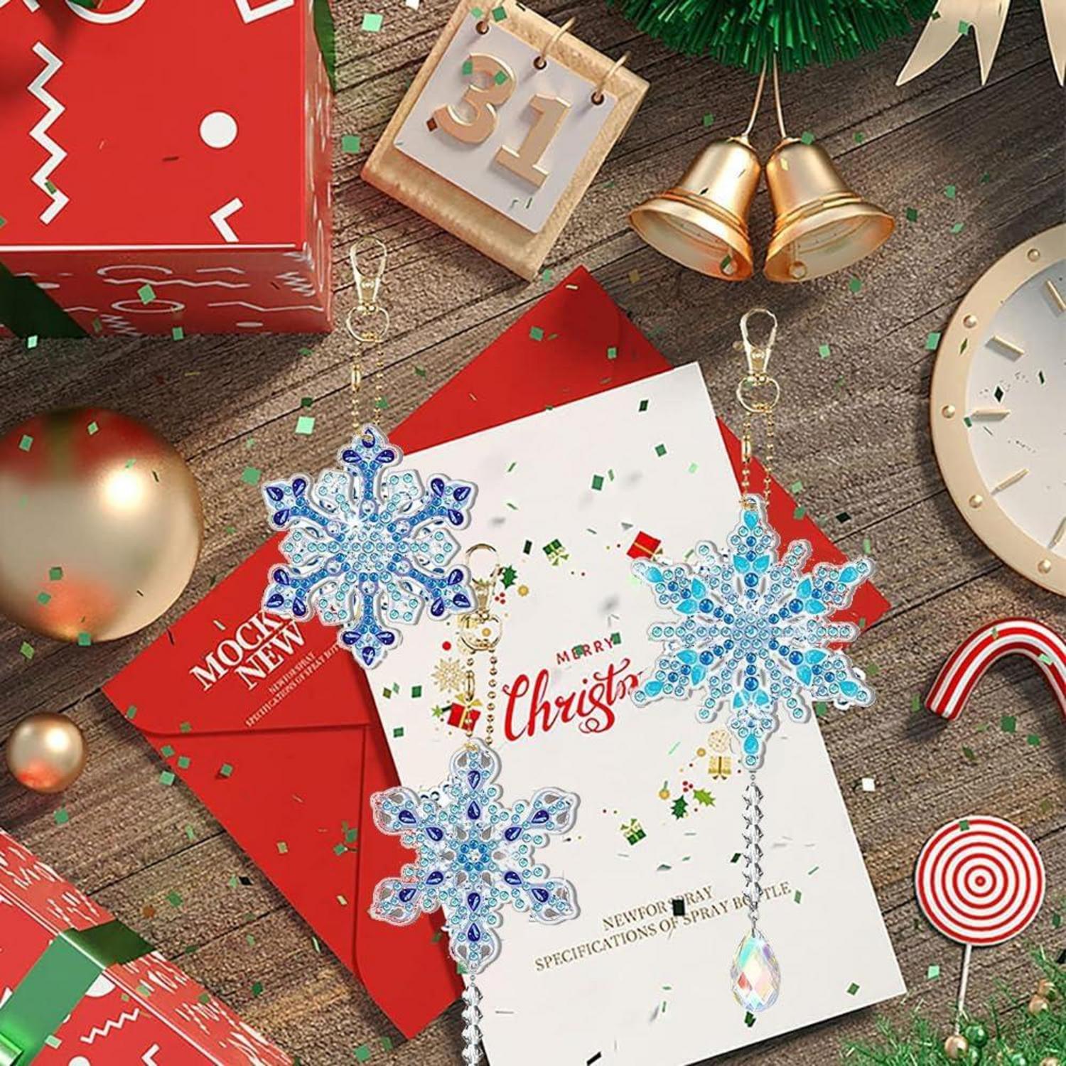 HEYIDAMAI 12-teiliges Diamond Painting Weihnachtsanhänger Set - DIY Schlüsselanhänger Schneeflocken Blau