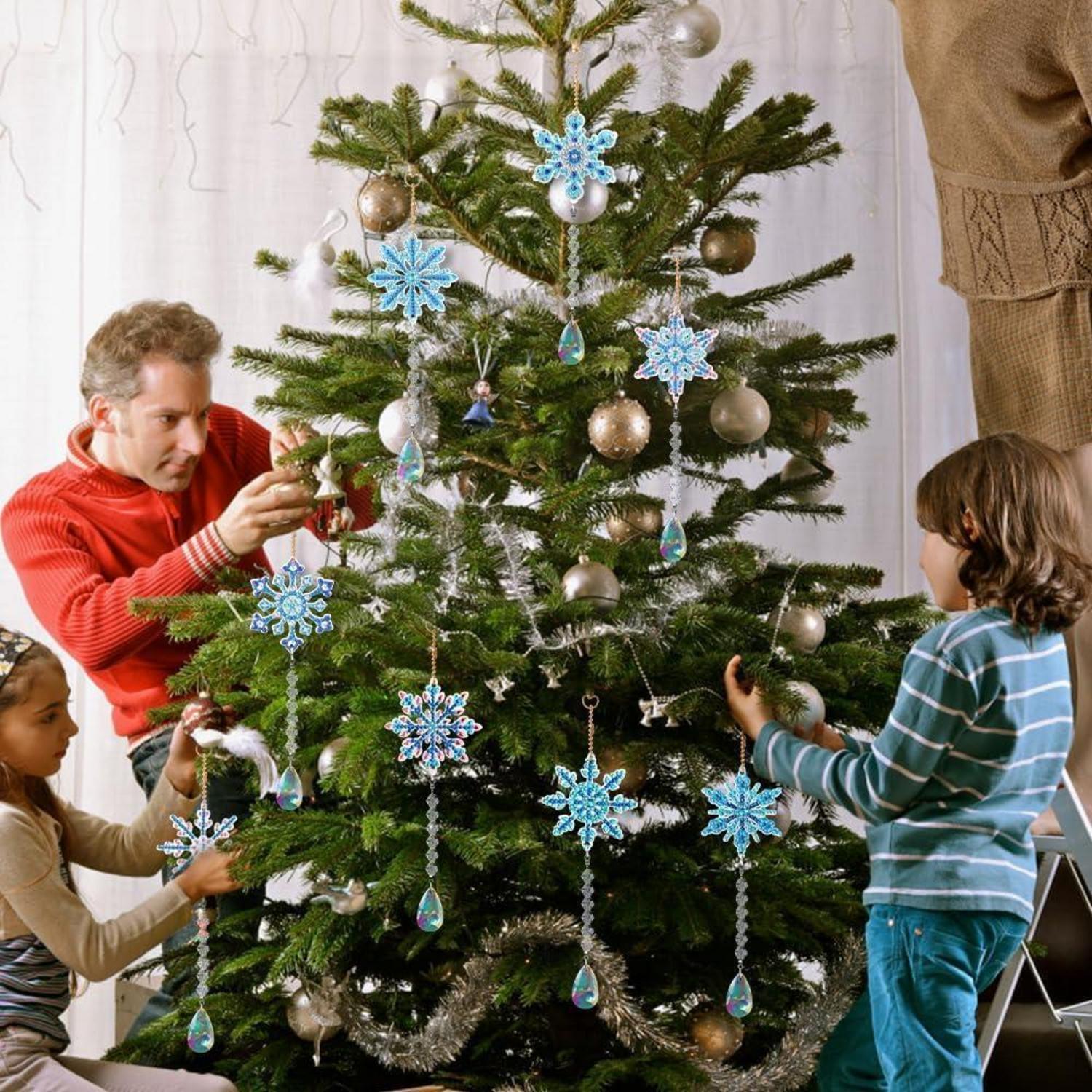 12er Set Schneeflocken Diamant Painting Anhänger Schlüsselanhänger DIY