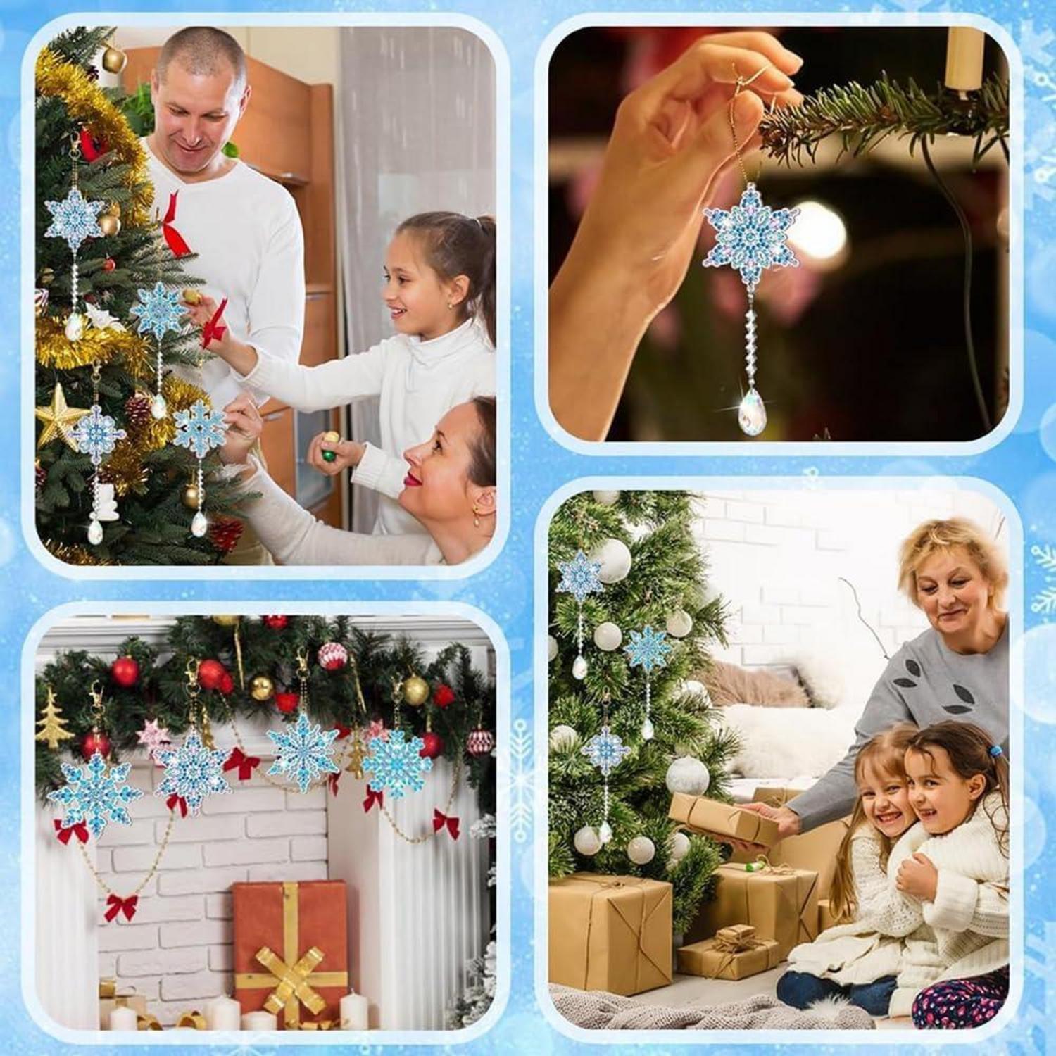 12-er Set Weihnachten Diamant Painting Anhänger Schneeflocken DIY Blau