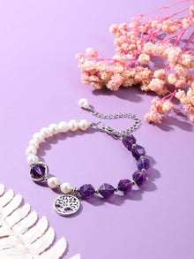 Amethyst Perlenarmband Lebensbaum Yoga Edelstein Armband
