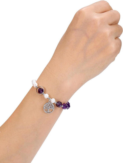 Amethyst Armband Perlenarmband mit Lebensbaum für Damen Herren