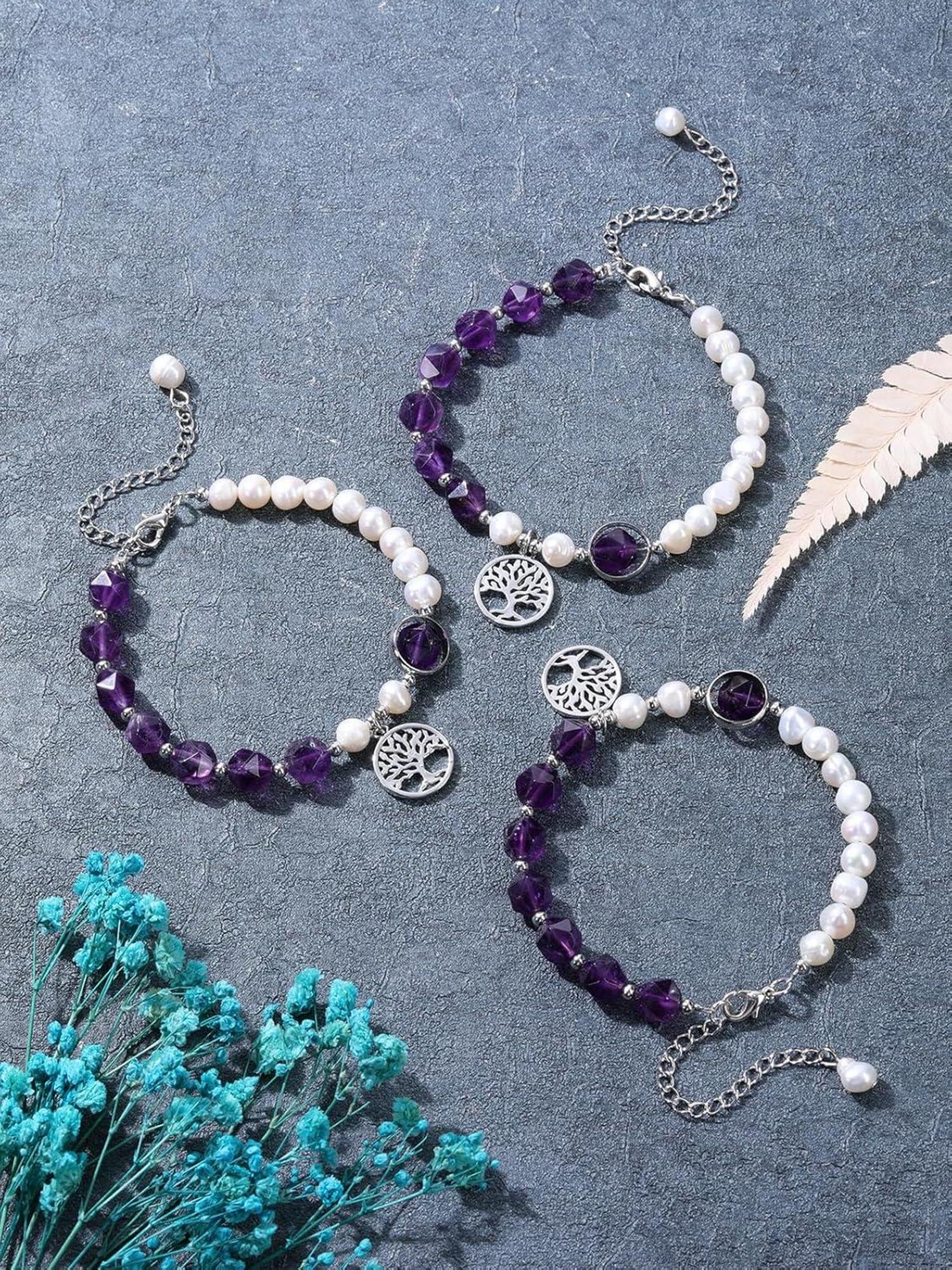 Amethyst Perlenarmband Lebensbaum Yoga Armband für Damen Herren