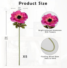 Künstliche Anemonen Rosa Kunstblumen 5er Set 53 cm